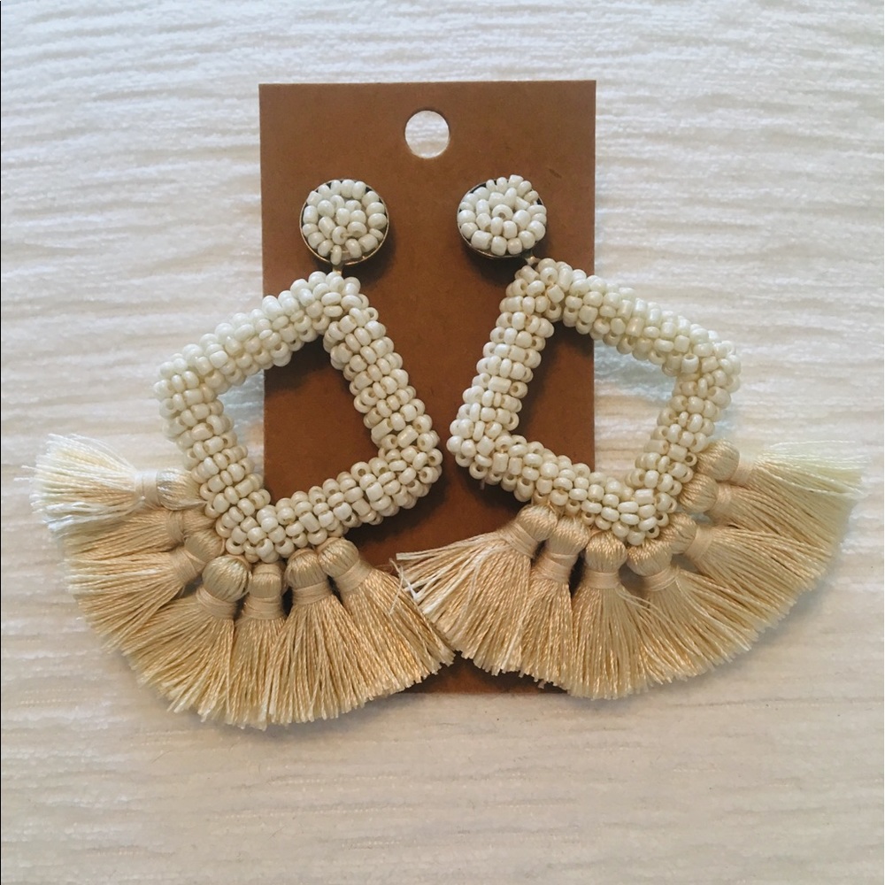 Beaded cream tassel earrings